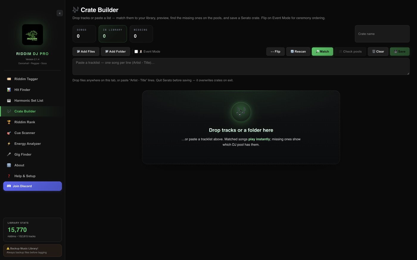 Crate Builder in RiddimDJ Pro