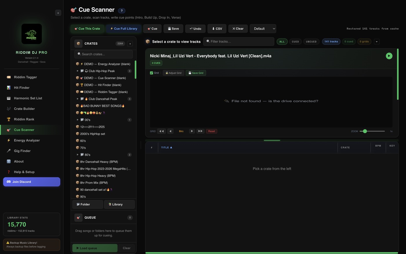 Cue Scanner in RiddimDJ Pro